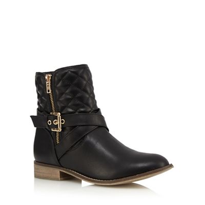 Black quilted strap detail ankle boots
